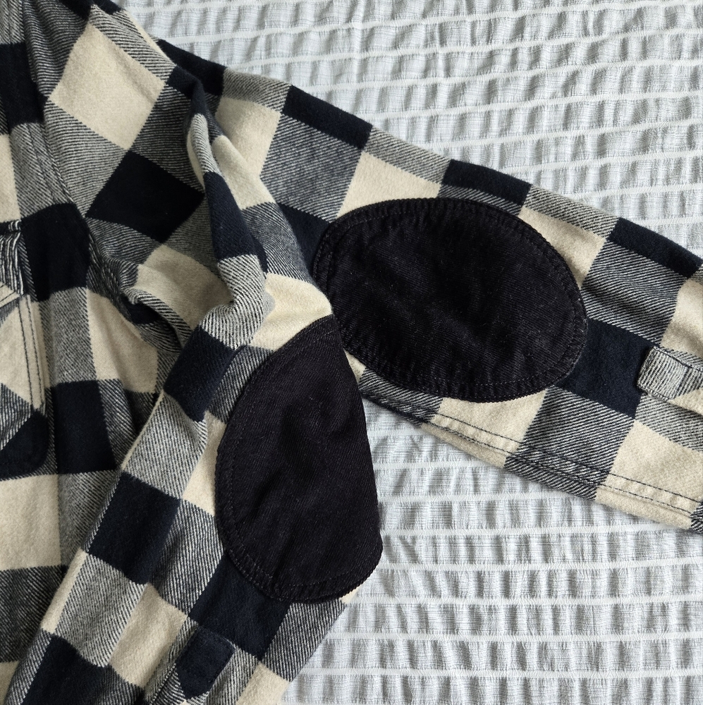 🍁 Roots Flannel Shirt Buffalo Check Plaid Ivory Black - Picture 8 of 8